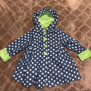 Maria Elena blue white polka dot green furry